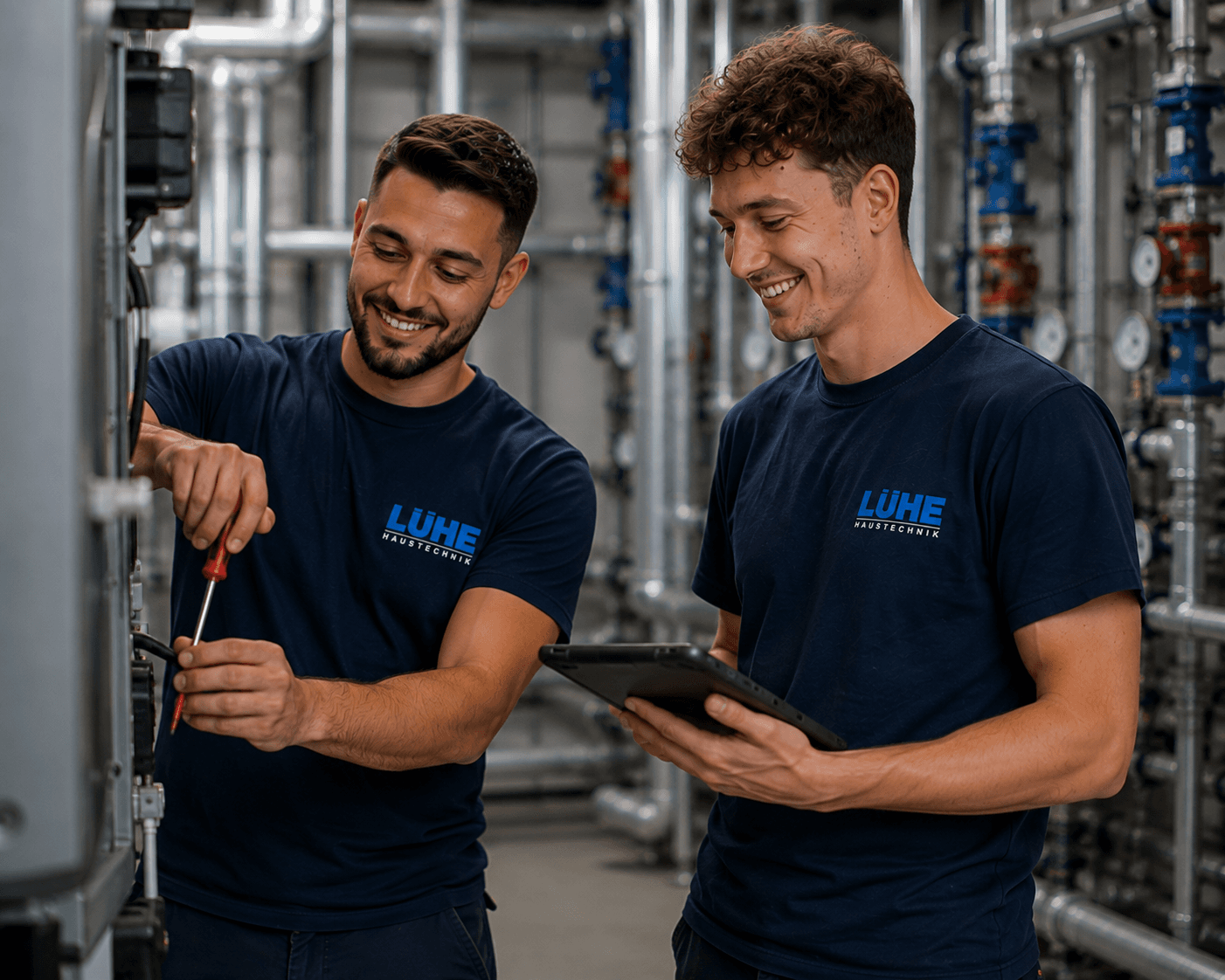Auszubildende von Lühe Haustechnik bei der Arbeit